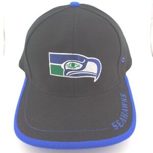 Vintage Logo Athletic Seattle Seahawks NFL Cap Mens Black Blue Strapback Hat